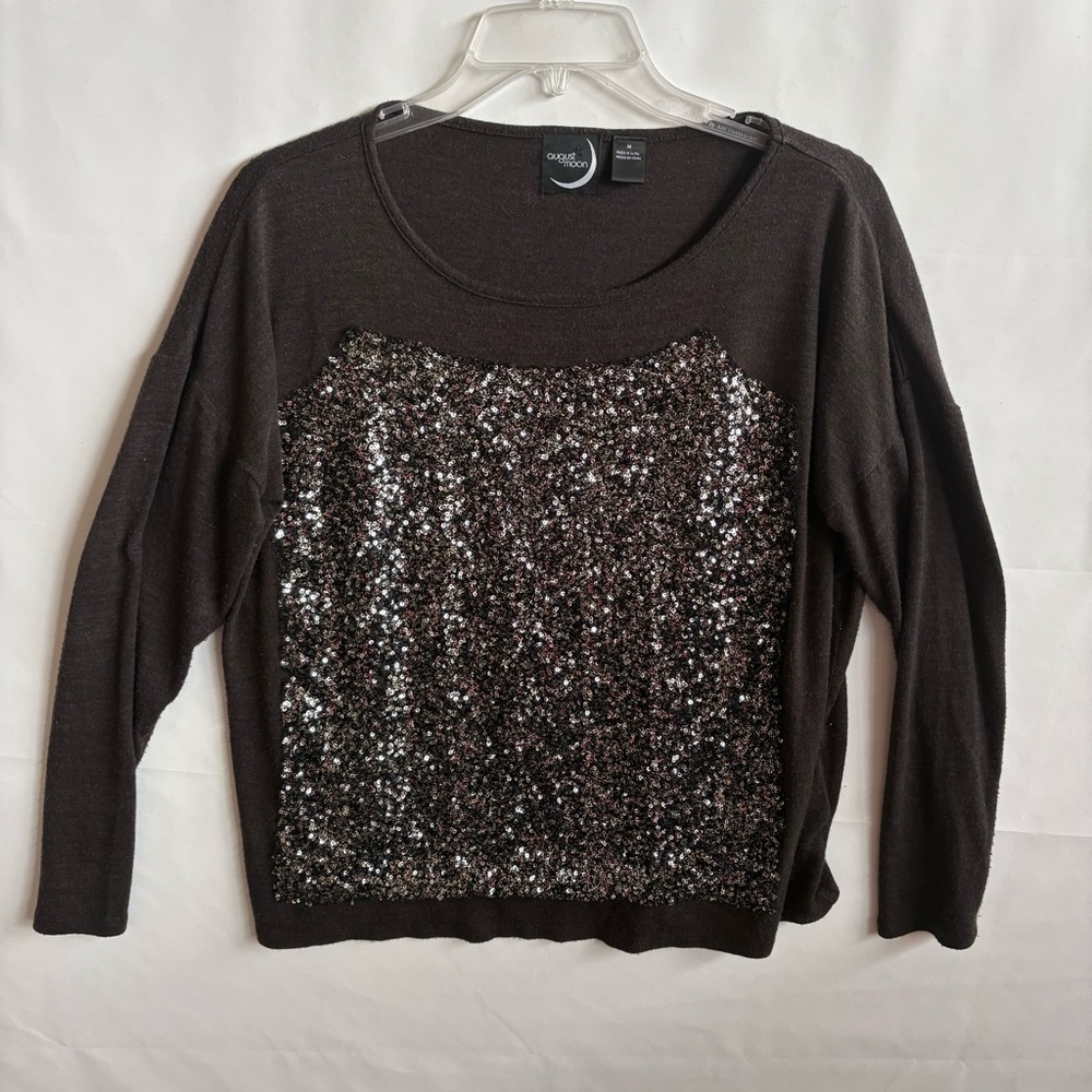 August Moon Black Sequin Front Sweater. Size M. INV25/459